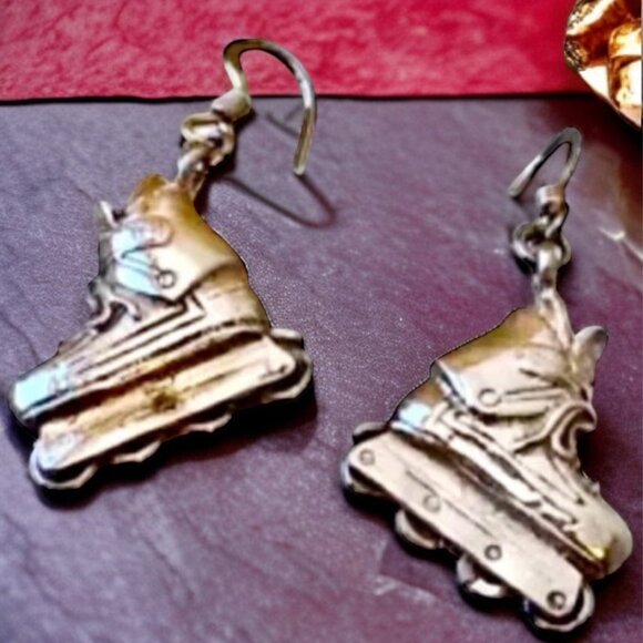 Sterling Silver 925 Earrings Roller Blades Skate Dangle Drop French Hook… - Picture 2 of 8